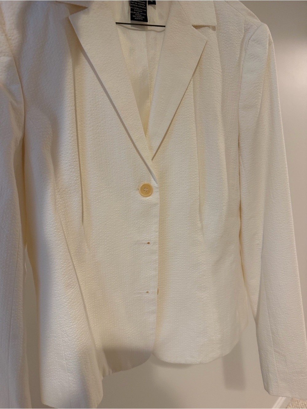 White Cream Textured 3 Button Women's Blazer